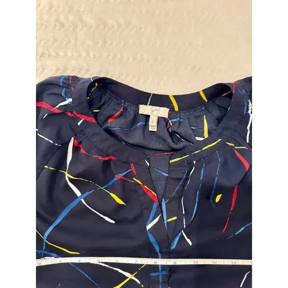 Joie Georgette Blouse Navy Blue Women’s Small Abstract Art Wear Artsy Statement - Picture 8 of 15